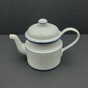Dansk Bistro Christianshavn Blue Teapot White Coffee Pot with Blue Bands